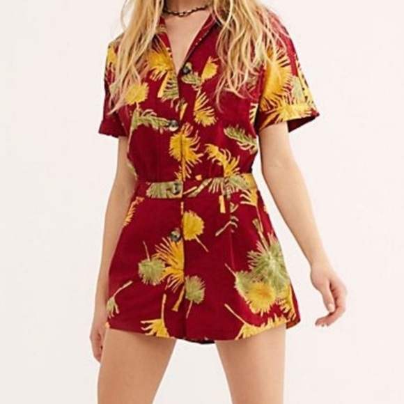 Free People Pants - Free People Malibu Romper Maroon Combo size S